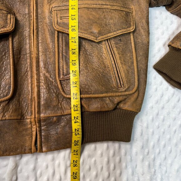 VTG Members Only 90s Brown Distressed Leather Bomber Flight Jacket Mens 42/Large - Picture 5 of 11